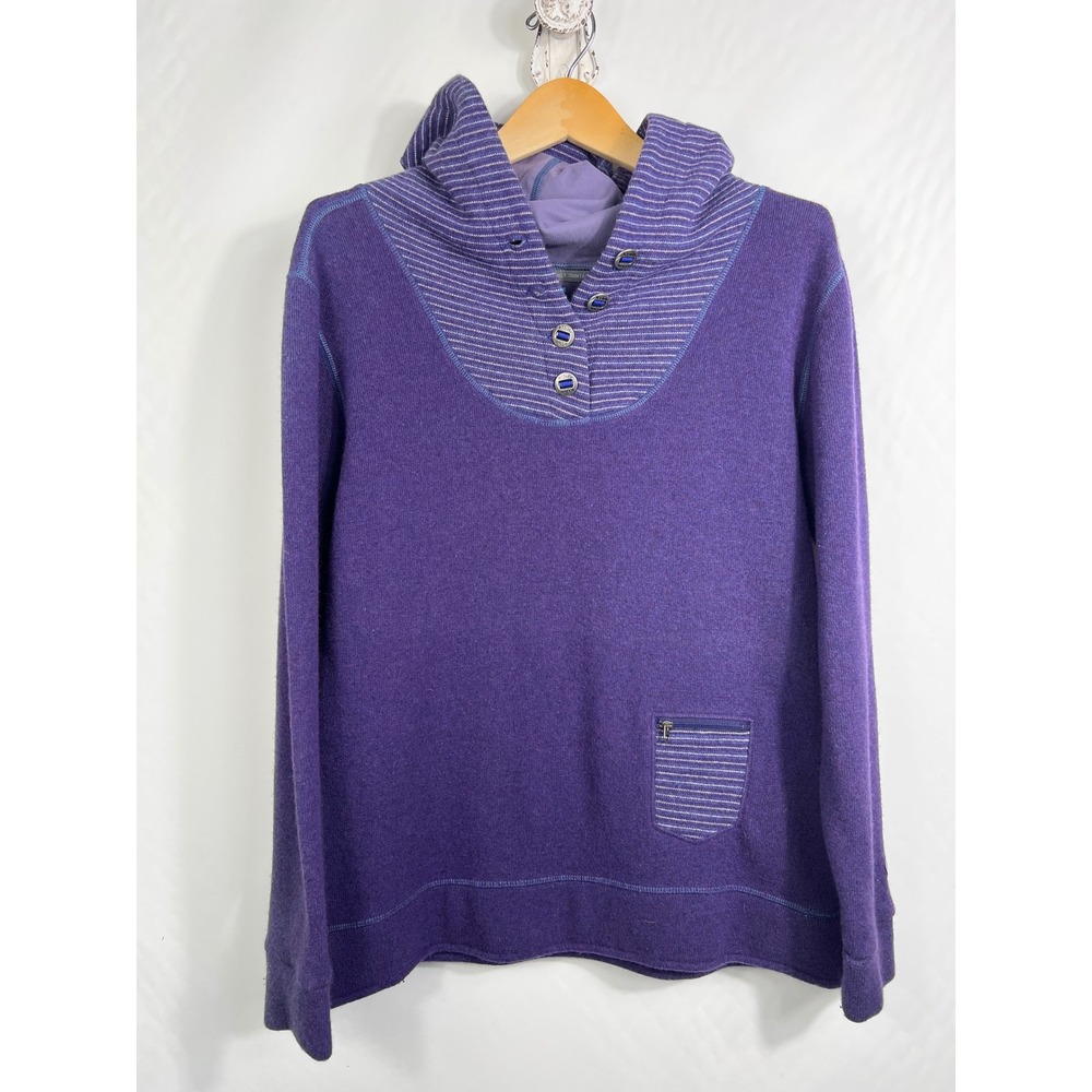 Kuhl Chianti Fleece Hoodie Womens Large Purple Wool Blend Button Henley Pullover